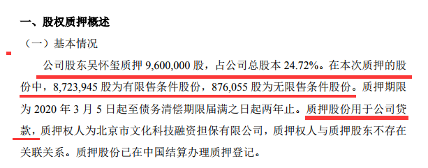 龙腾影视股东吴怀玺质押960万股 用于公司贷款