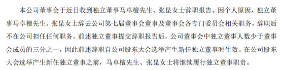 九芝堂独立董事马卓檀、张昆递交辞职报告