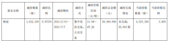 金辰股份股东杨延减持103.21万股 价格区间为31.08-67.20元/股