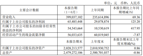 复旦张江2021年上半年净利6548.54万 期内公司营收同比增长69.36%