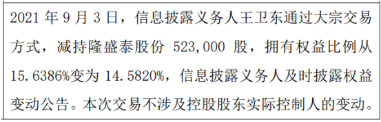 隆盛泰股东王卫东减持52.3万股 前者专注于进口婴童及成人化妆品等