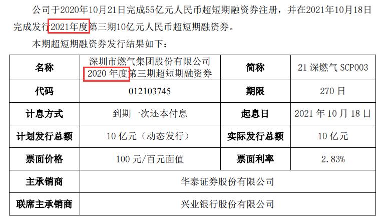 深圳燃气2020年度第三期超短期融资券已...