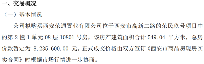 OB体育未来国际拟购买西安荣通置业有限公司房产 总房价款暂定为82356万(图1)