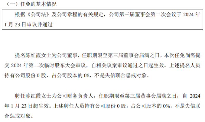 第意户外聘任陈红霞为公司财务负责人 2023年上半年公司亏损30133万(图1)