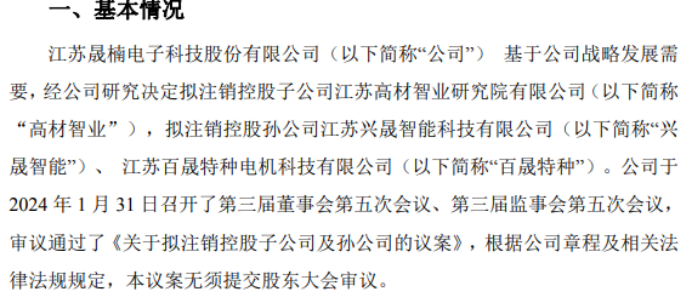 kaiyun晟楠科技拟注销控股子公司高材智业及孙公司兴晟智能、百晟特种(图1)