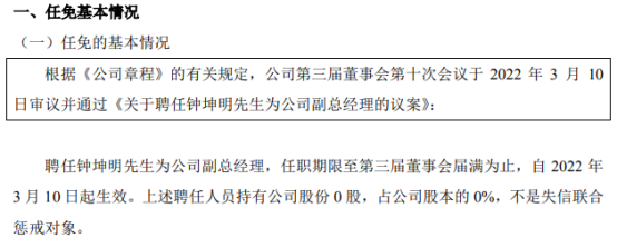 同汇科技聘任钟坤明为副总经理2021年上半年公司亏损18363万