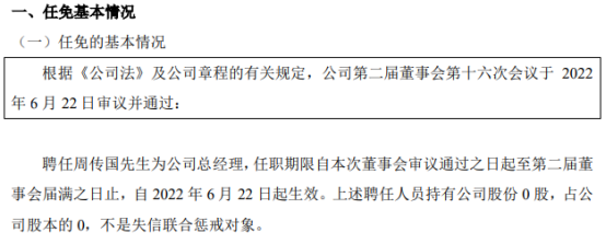 沃达尔聘任周传国为公司总经理2021年公司亏损165194万